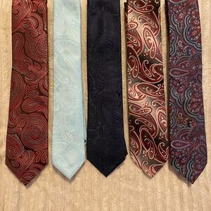Paisley Patterned Ties Set - Red, Light Blue, Black, Brown